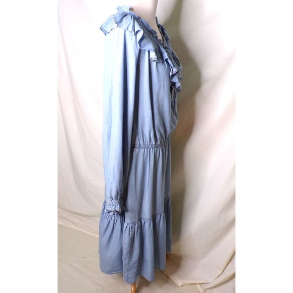 🆕RALPH LAUREN Denim Ruffled Midi Dress Blue 16 - Picture 10 of 12